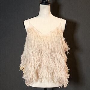 Jieru Ostrich Feather Camisole Womens Peach Strappy Tank Top Size M